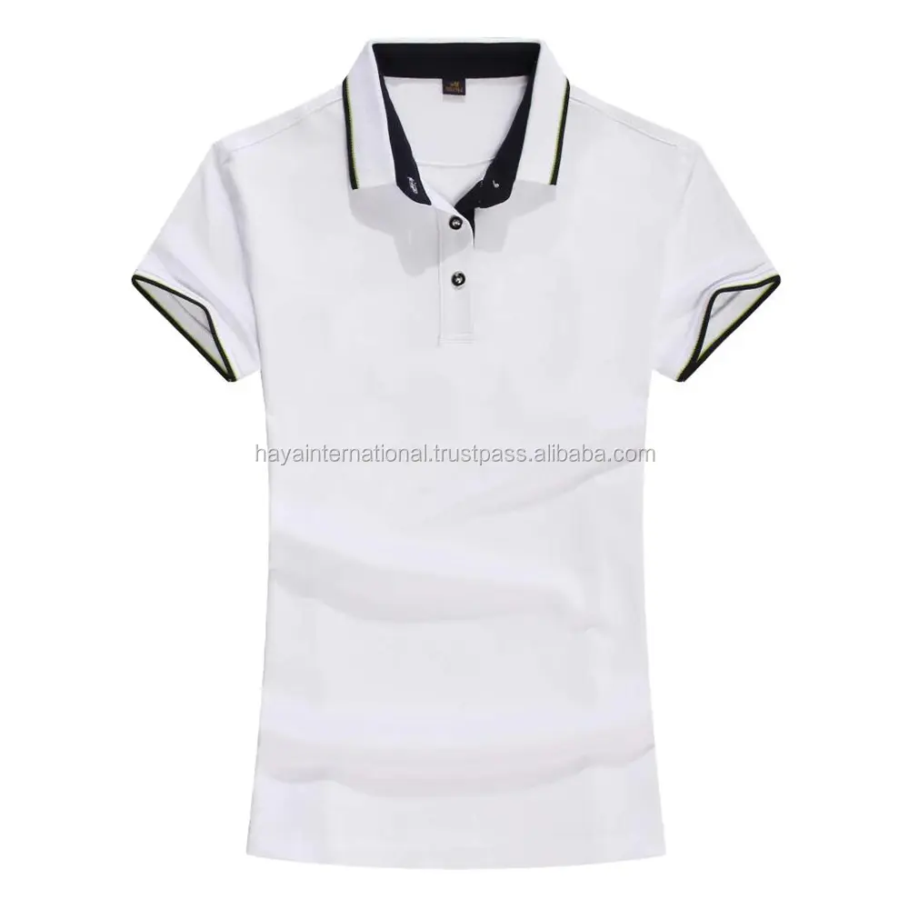 Factory made white color wholesale HIPSW02 cheap 100 % custom made embroidery women polo shirt
