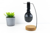 Penyangga Headphone Kayu Walnut, Penyangga Headset untuk Meja, Penyangga Headphone Universal dengan Alas Penyimpanan untuk Gaming