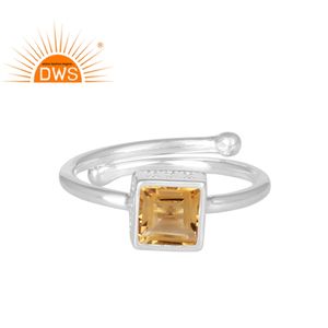 สแควร์ตัดธรรมชาติซิทรินแหวนพลอยเครื่องประดับผู้ค้าส่งออกแบบ925เครื่องประดับเงินสเตอร์ลิงผู้จัดจำหน่าย - Product Image 1