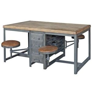 Industrial Foldable Cast Iron & Solid Wood <b>Dining</b> Room Furniture 4 Seater Swing <b>Dining</b> <b>Table</b> with Stool Apartment-Friendly - Product Image 1