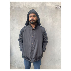 Custom Winter Jackets Men Vintage Style Stand Collar Denim Fabric Button Decoration Reflective Polyester OEM Service Available - Product Image 6