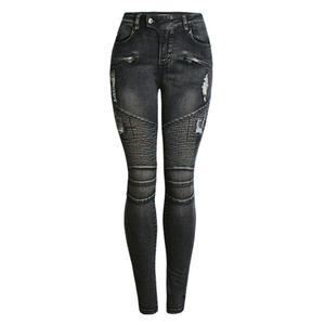 EN17092 Ladies Moto Jeans Dark Stone Washed Denim con diseño acanalado Ventilación Zip Prime Protection Bike Estilo desgastado - Product Image 1