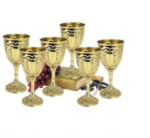 แก้วไวน์ทองเหลืองคลาสสิก สลักลายด้วยมือ ถ้วยโลหะวินเทจ แก้วน้ำหรูหรา อุปกรณ์บาร์ ภาชนะเครื่องดื่ม ของตกแต่งโต๊ะงานแต่งงาน - Product Image 5