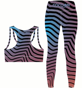 COCOON ชุดโยคะ 2 ชิ้นสำหรับผู้หญิง เสื้อครอปแบบ Racerback กางเกงเลกกิ้งเอวสูง ลายเรขาคณิต ผ้ายืดสแปนเด็กซ์โพลีเอสเตอร์ ยืดได้สี่ทิศทาง - Product Image 2