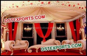 Juego de muebles de escenario de boda real, conjunto de sofá tallado de madera para boda musulmana, precioso mobiliario de madera para escenario de boda - Product Image 6