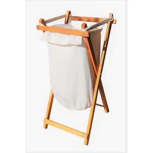 Top quality Made in Italy folding clothes-rack in beech wood natural with removable polycotton bag for bathroom and laundry