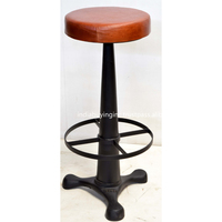 Vintage Industriestil Verstellbarer Barhocker aus Leder und Holz für Küche, Hotel, Wohnzimmer, Schlafzimmer, Outdoor, Zuhause, Krankenhaus, Fitness-Studio