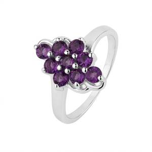 แหวนเงินแท้ประดับอเมทิสต์ทรงกลม ดีไซน์เรียบง่ายสำหรับผู้หญิง ปรับขนาดได้ เหมาะสำหรับงานแต่งงาน งานเลี้ยงฉลองครบรอบ และงานหมั้น - Product Image 1