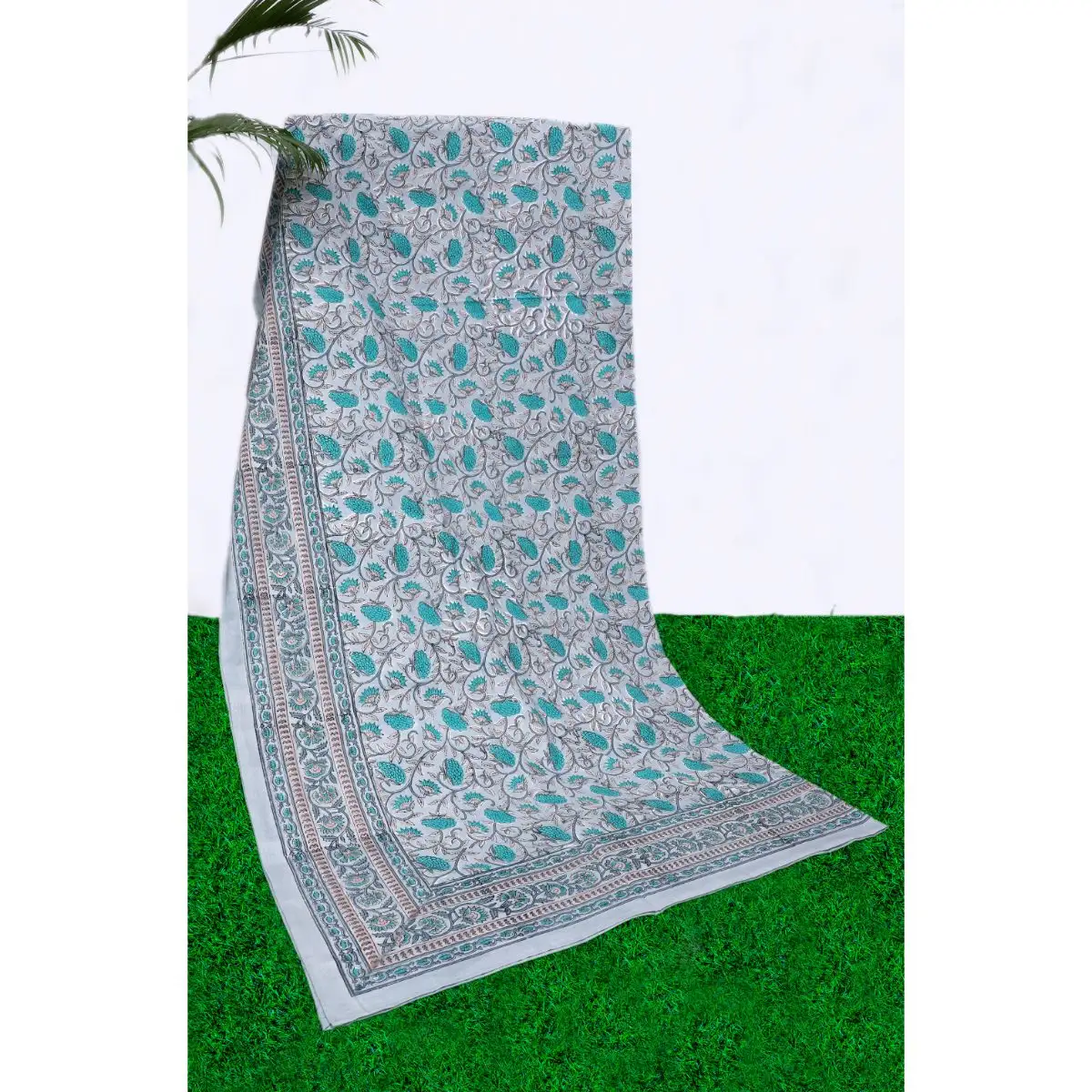 Mantel con estampado de bloque de mano, cubierta de mesa de algodón de India, lino, personalizado, con diseño floral