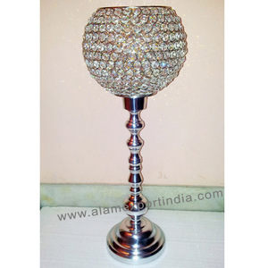 Vente chaude perles de cristal bougeoir bol en cristal clair bougeoir rond en pièce maîtresse métal aluminium argent fini - Product Image 6