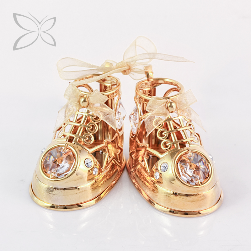 Заказные милые металлические детские сувенирные подарки Crystocraft с золотым покрытием, украшенные кристаллами бриллиантовой огранки, детская обувь