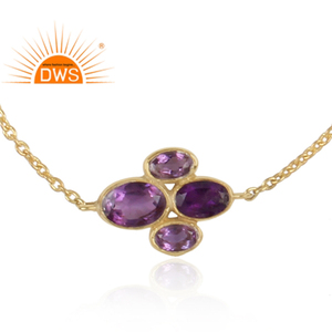 Ladies Fashion Gold Plated Silver Multi Amethyst Gemstone Single Strand Bracelet Jewelry Supplier - Product Image 2
