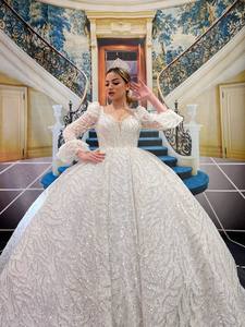 Vestido de novia turco para mujer, elegante, largo, de noche, de gasa, tul, satén, de lujo, de alta calidad - Product Image 2