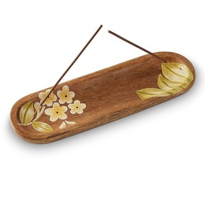 Meilleure vente porte-bâtons d'encens en bois fleur blanche imprimé forme ovale diffuseur d'aromathérapie approvisionnement - Product Image 1