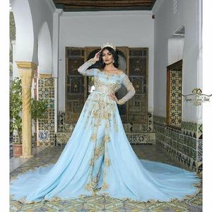 Vestido de caftán azul cielo, bordado embellecido de DABKA, cuentas de cristal, trabajo de piedra de vidrio para fiesta, 2022 - Product Image 1