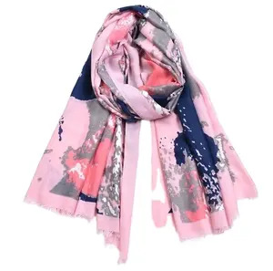 Hot selling 2022 summer vintage scarves with tassels high quality retro style ethnic floral printed cotton voile scarf