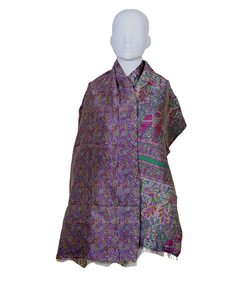 Handmade Re-Cycled <b>Silk</b> Sari Shawl Reversible Multicolor Quilted <b>Scarf</b>/Stole Unique Kantha Work Multiuse for Summer - Product Image 6