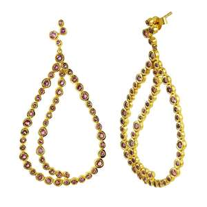 Lujo chapado en oro plata esterlina 925 Rosa Topacio piedra preciosa pendiente para mujer joyería - Product Image 2