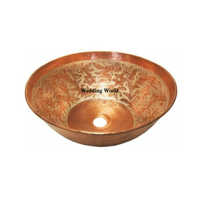 Fregadero de cobre redondo con estilo clásico hecho a mano de calidad superior Nuevo accesorio de baño de lujo-Lavabo de diseñador al por mayor - Product Image 3