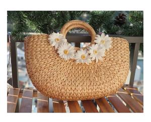 Sac et panier tissés à la main en paille avec sac naturel en jacinthe d'eau - Product Image 2