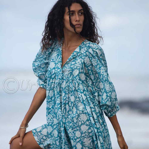 Vestido de manga de globo de alta calidad para mujer, ropa elegante Sexy, holgada, con cuello vuelto y cintura alta, venta al por mayor, primavera 2022 - Product Image 1