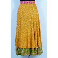 Jupe longue mi-mollet en soie indienne à double couche de dentelle, style bohème, pour femme, grande taille, idéale pour la danse du ventre, décontractée ou de soirée, été