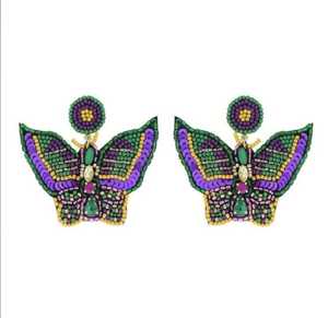 ต่างหูลูกปัดรูปผีเสื้อสำหรับผู้หญิง Mardi Gras จากอินเดีย - Product Image 1