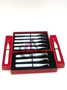 Recubrimiento de polvo blanco de alta calidad, 90 grados, nuevas pinzas de extensión de pestañas de acero inoxidable con logotipo personalizado, instrumento de belleza - Product Image 2