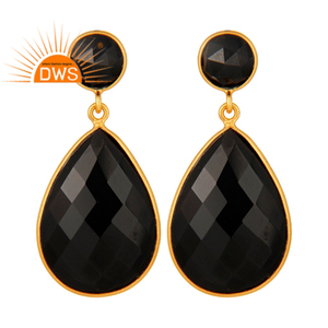 Pendientes de Plata de Ley 925 con Baño de Oro y Ónice Negro en Forma de Gota, Proveedor de Joyería para Mujer - Product Image 1