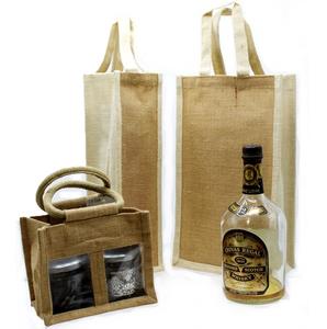 Sac fourre-tout en jute fait main avec poignée en coton pour les cadeaux ou la vente au détail Sac biodégradable réutilisable pour emballage à une seule bouteille - Product Image 1