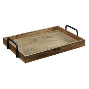 Plateau de service alimentaire en bois de forme ronde de conception attrayante plateau de service de collations avec poignées en métal pour les fournitures d'hôtel et de mariage - Product Image 2