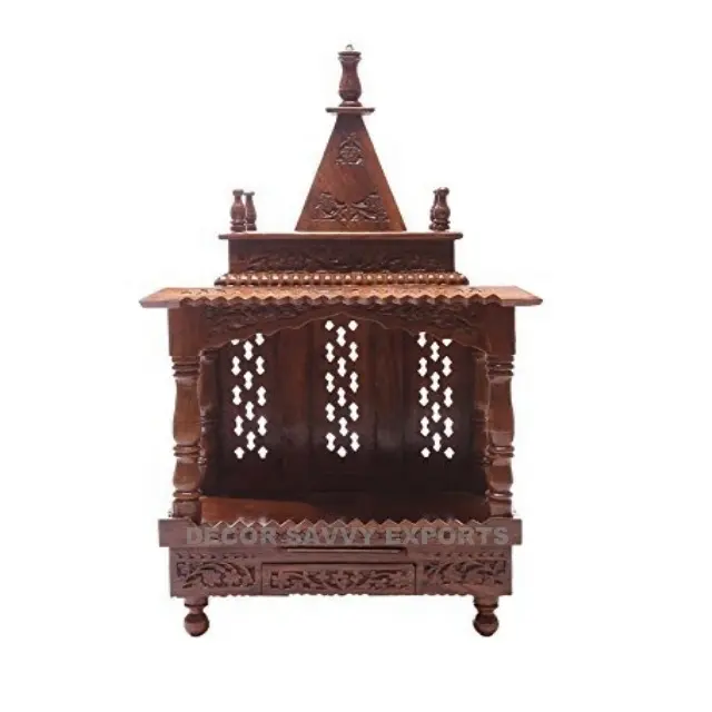 Hint Vintage ve antika görünüm katı Sheesham ahşap oyma Pooja Mandir veya tapınak ev dekor ofis dekor