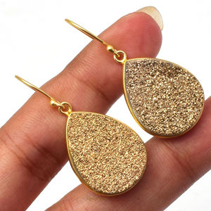 Pear Shape Natural <b>Copper</b> Titanium Druzy Gemstone Drop Earrings 925 Sterling Silver Bezel <b>Gift</b> <b>for</b> <b>her</b> Earring <b>For</b> Supplies - Product Image 4