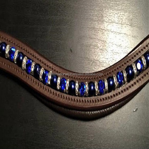 <b>Top</b> Quality Handmade Fancy Leather Brow Band with <b>Crystal</b> and Pearl Bling Horse Leather Brow Band Customized Loops - Product Image 1