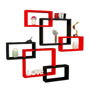 Étagères murales flottantes couleur MDF, décoration murale, Fiber de densité moyenne, taille de 6, rouge, noir - Product Image 1
