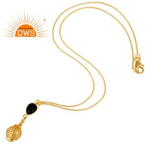 Collier pendentif en onyx noir topaze, plaqué or jaune 18 carats, collier en argent sterling, bijoux en gros, collection classique - Product Image 2