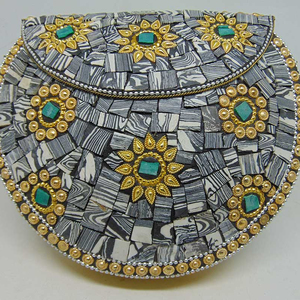 Pearl stone mosaic metal clutch purse - Product Image 2