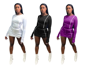 Solid color sexy <b>long</b> sleeve tops short skirts <b>matching</b> two piece set women clothing - Product Image 4