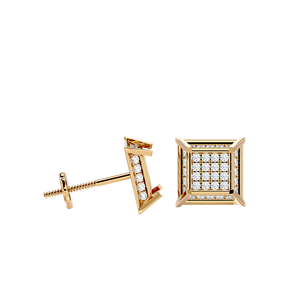 14K Gold Natural Diamond Stud Earrings 1/2 TCW Round Cut Screw Back | Hip Hop <b>Square</b> Cluster Design Anniversary Gift for Women - Product Image 2