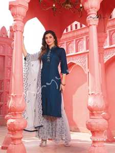 Traje de boda de diseñador a la moda para mujer, conjunto de ropa de fiesta de moda, Kurta Sharara, Dupatta, venta al por mayor, Surat, India - Product Image 3