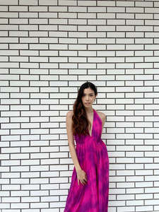 Nueva llegada hecha a mano Tie Dye 100% algodón Maxi vestido ecológico lavable de gran tamaño sin espalda largo Resort Wear cintura Natural - Product Image 5