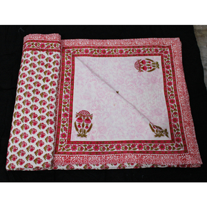 Edredón de algodón indio tradicional hecho a mano, estampado a mano, cosido a mano, diseño Floral suave, colcha de invierno y decoración del hogar - Product Image 6