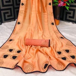 Ropa de fiesta de seda sarees indio último diseñador ropa de mujer sari con blusa Japón satén crape seda telas suaves Impresión digital Sari prenda - Product Image 1