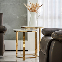 Tables de chevet convertibles de luxe avec plateau en marbre blanc et cadre en acier inoxydable doré pour appartement, chambre à coucher, salle à manger, mobilier moderne pour la maison