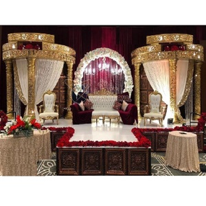 Magnifique décoration de scène de mariage de style indien décor de scène de mariage sculpté doré décoration de scène de mariage indien vibrant - Product Image 1