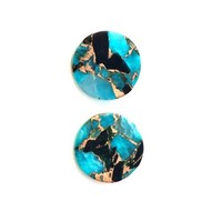 Pierres précieuses naturelles en turquoise bleu-noir de haute qualité, taille brillant ronde de 12 mm, poli miroir, certifiées par un tiers