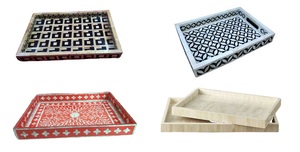 Plateau de service en bois incrusté de os, best-seller, 30x20x5cm, qualité certifiée EPCH, artisanat pour hôtels, restaurants, décoration de cuisine - Product Image 4