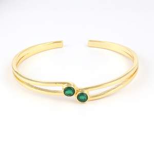 Pulsera de cuarzo y Esmeralda para mujer, brazalete redondo de doble banda con facetas de 5mm, chapado en oro/plata, con estilo de peso ligero - Product Image 6