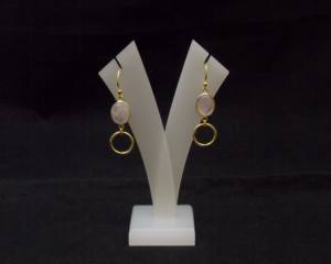 Rosa Calcedonia piedra preciosa chapado en oro hecho a mano joyería de moda encanto aro piedra natal Boho pendiente conjunto boda regalo fiesta - Product Image 4