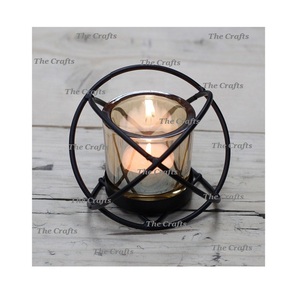 Votive en fer de couleur noire avec cheminée en verre taille et forme personnalisées support votif pour la vaisselle à la maison - Product Image 1